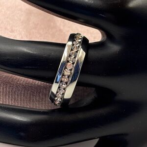 Stainless Steel Crystal Channel Set Band Ring size 8